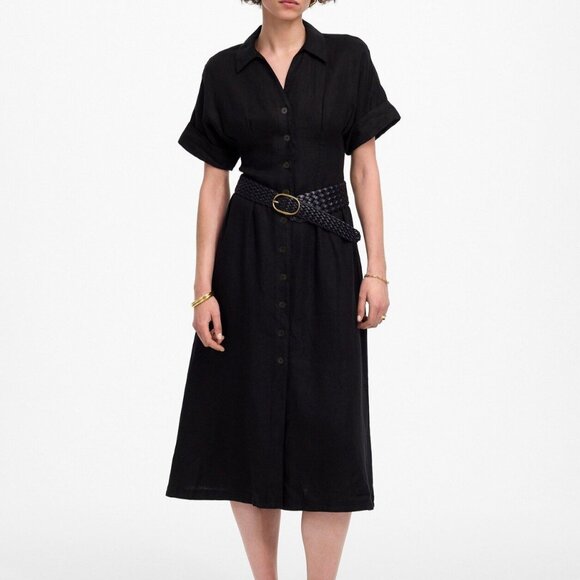 Madewell Dresses & Skirts - NWT Madewell Sz M Pleated Midi Shirtdress 100% Linen Black Short Sleeve NU580